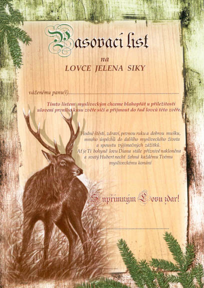 Pasovací list na lovce - Jelen Sika