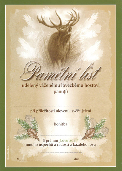 Pamětní list - Jelení zvěř